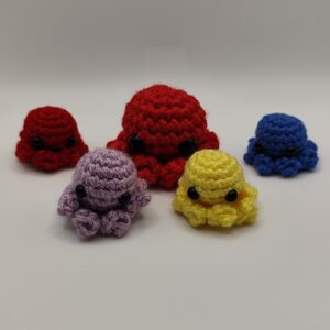 cinq poulpe porte-clé en crochet sur fond blanc